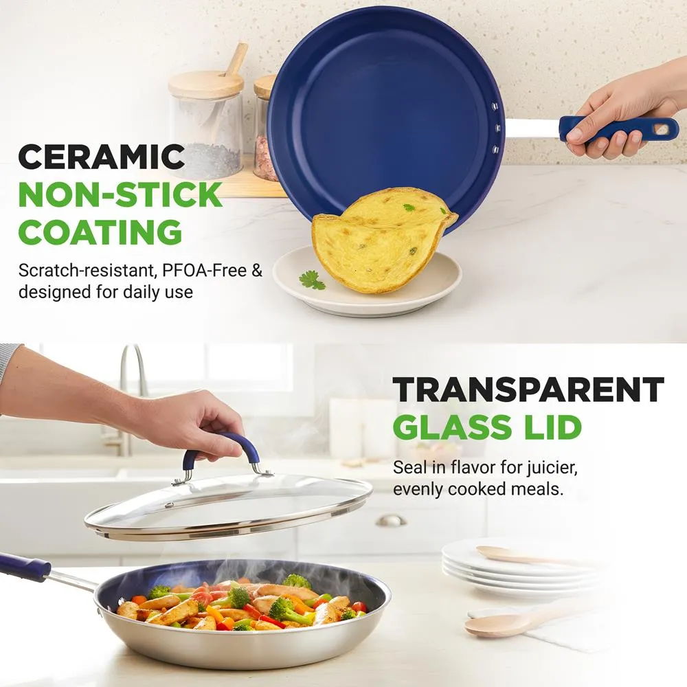 Nutrichef poêle céramique 30 cm couvercle bleu