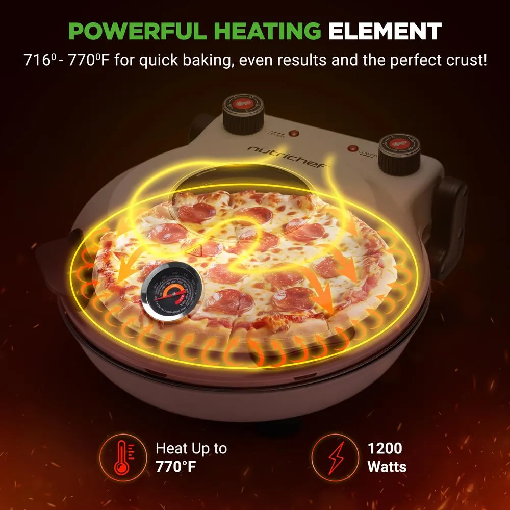 Nutrichef four à pizza électrique 12 pouces pierre blanc