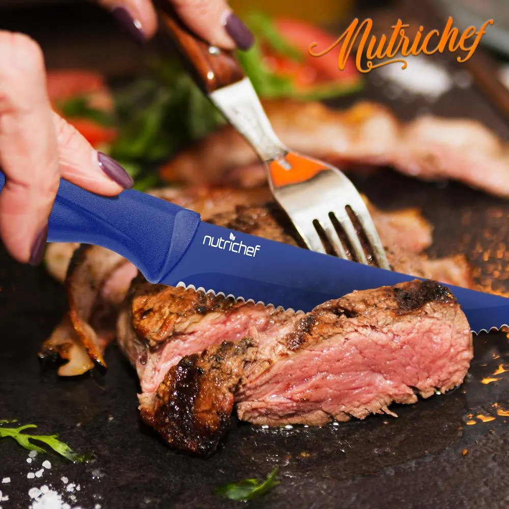Nutrichef NCSK8BU couteaux steak 8 pièces bleus inox