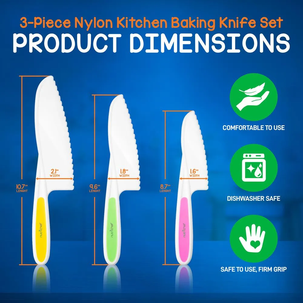 Nutrichef couteaux enfants nylon 3 pièces sécurisés