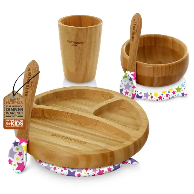 Nutrichef Stars Set Vaisselle Bambou Enfant Ventouse