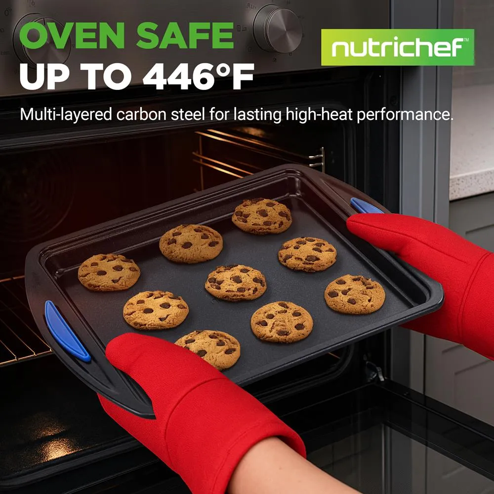 Nutrichef plaques cuisson antiadhésives 3 pièces poignées bleues