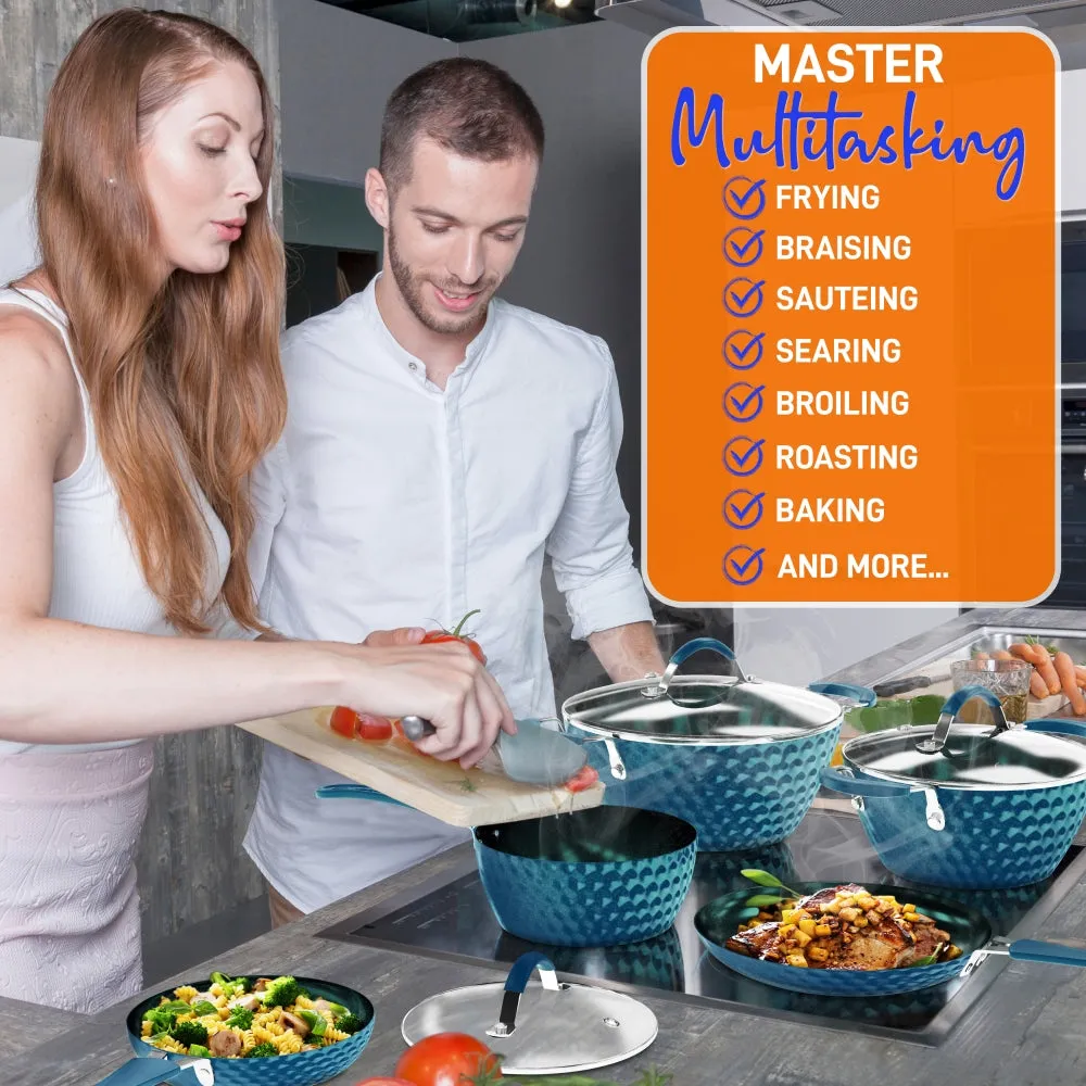 Nutrichef batterie de cuisine 11 pièces bleue céramique induction