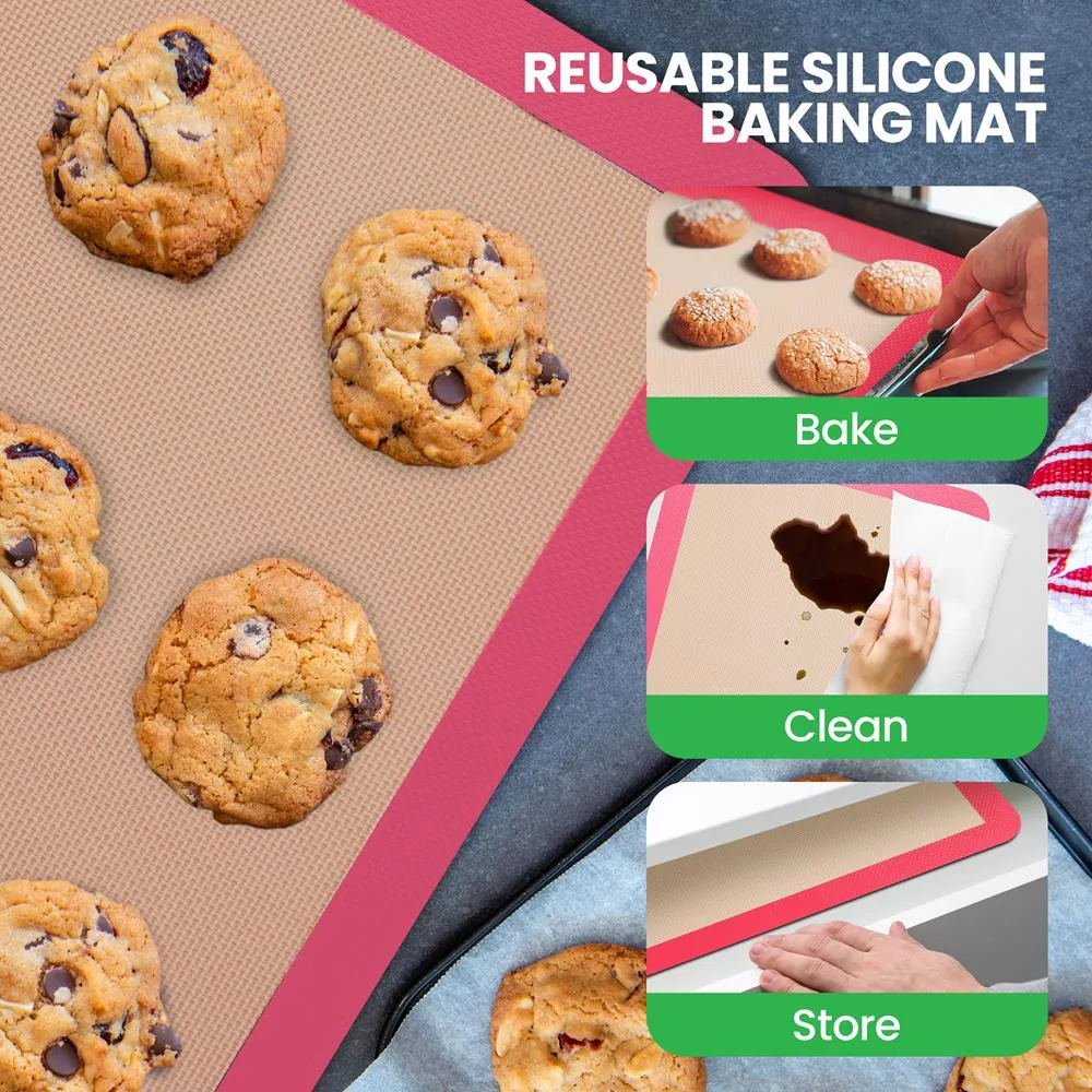 Nutrichef tapis cuisson silicone rose lot 2 grand