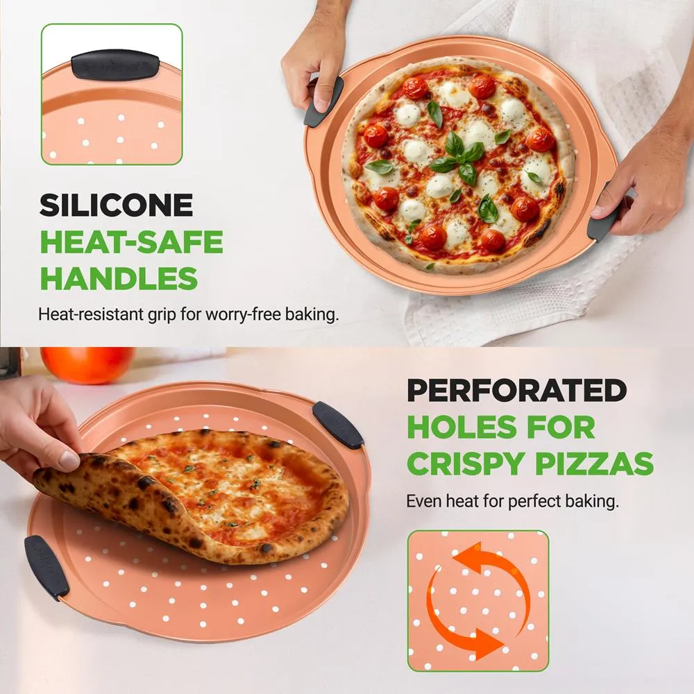 Nutrichef Plaque Pizza Antiadhésive 33 cm Acier Carbone Cuivre