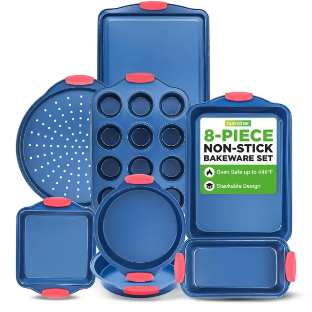 Nutrichef set 8 moules pâtisserie antiadhésif bleu