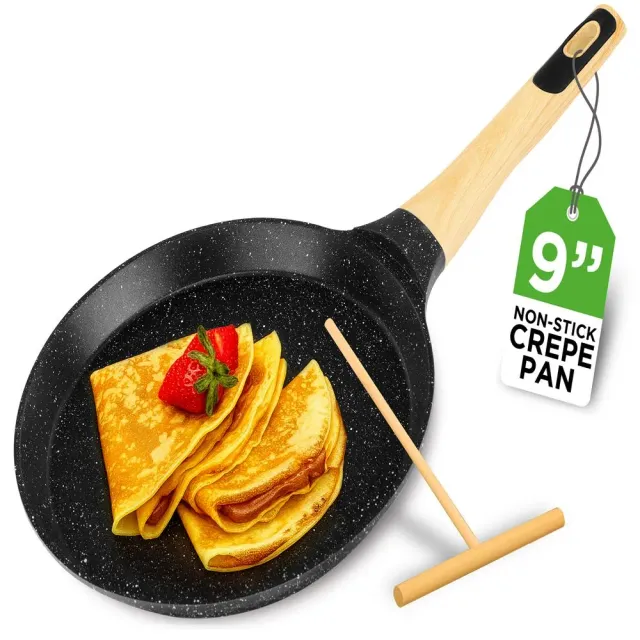 Nutrichef poêle à crêpes marbre noir + râteau bois
