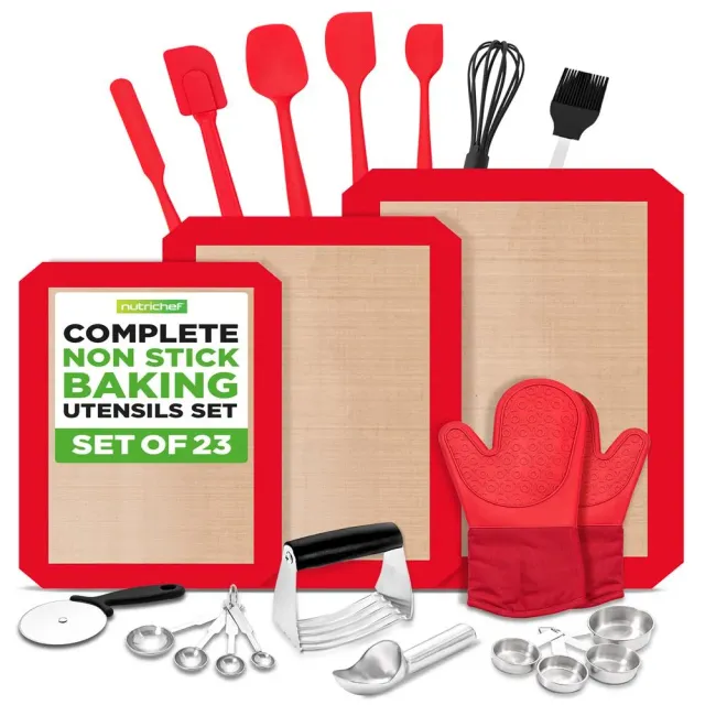 Nutrichef set pâtisserie silicone 23 pièces rouge