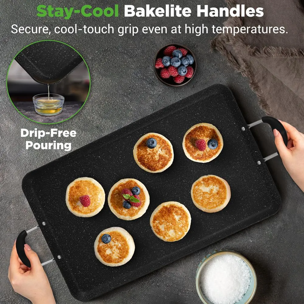 Nutrichef plancha griddle double brûleur marbre antiadhésive