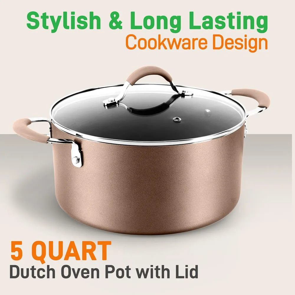 Nutrichef cocotte 5 Qt antiadhésive couvercle verre induction
