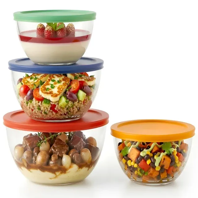 Nutrichef saladiers verre borosilicate 4 pièces avec couvercles