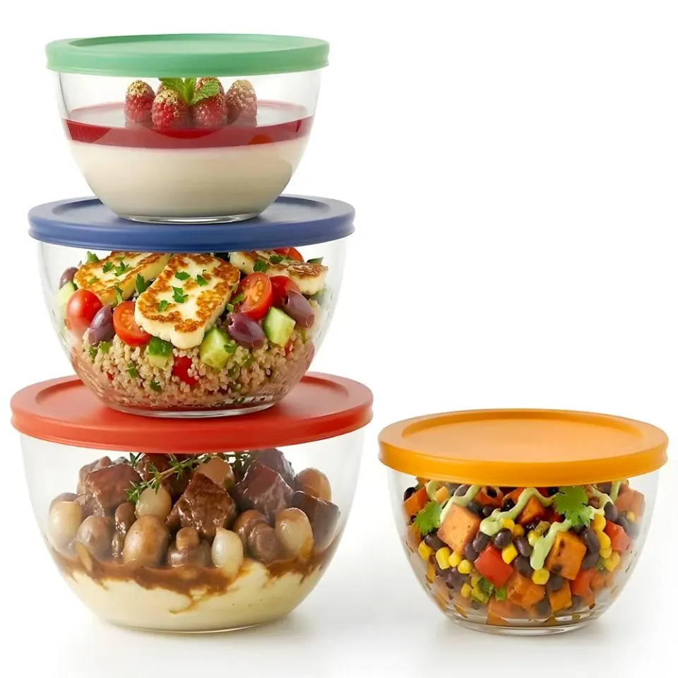 Nutrichef saladiers verre borosilicate 4 pièces avec couvercles