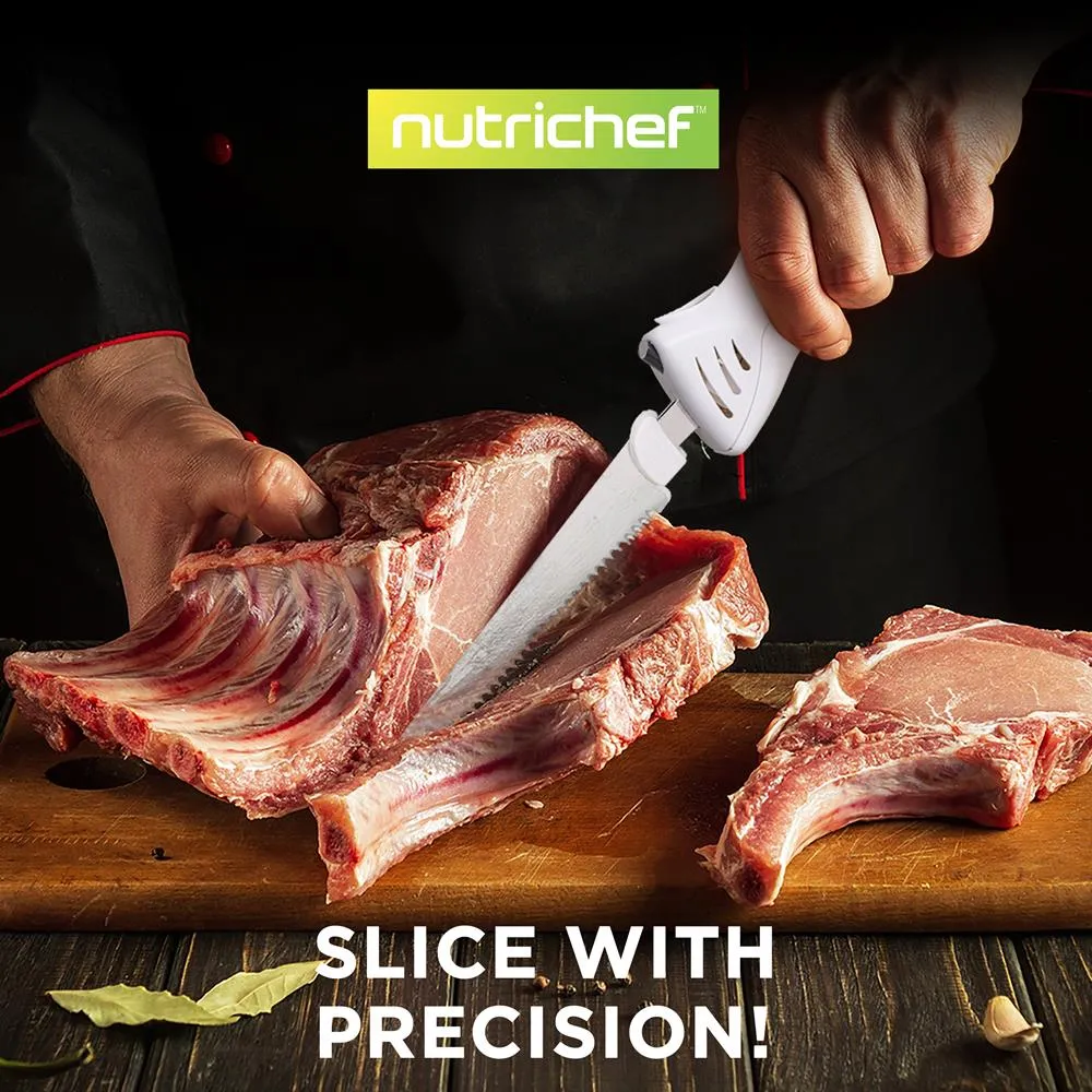 Nutrichef couteau électrique à découper lames inox support bois