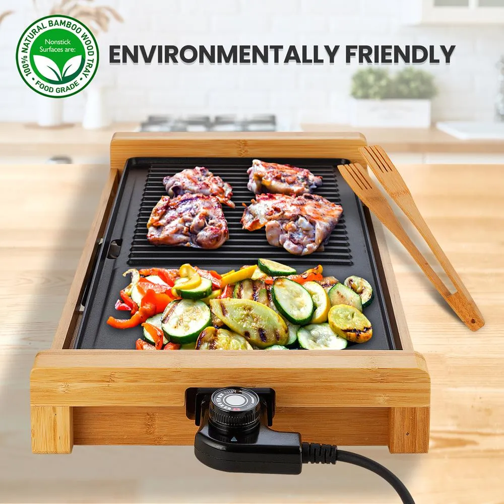 Nutrichef NCEGB50 grill électrique bambou 1800W antiadhésif