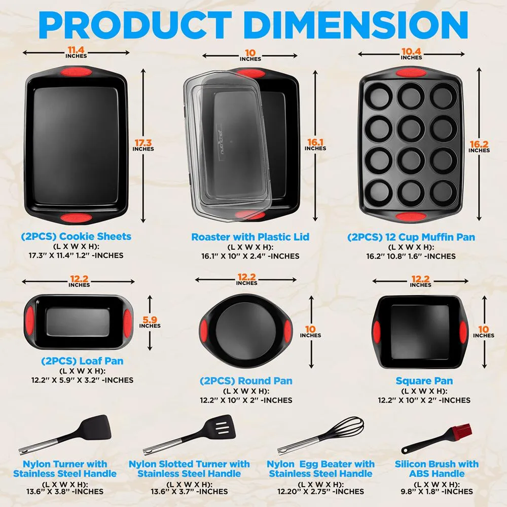 Nutrichef Kitchen Oven Baking Pans set pâtisserie 15 pcs