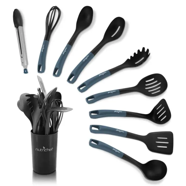 Nutrichef ustensiles cuisine silicone bleus x10