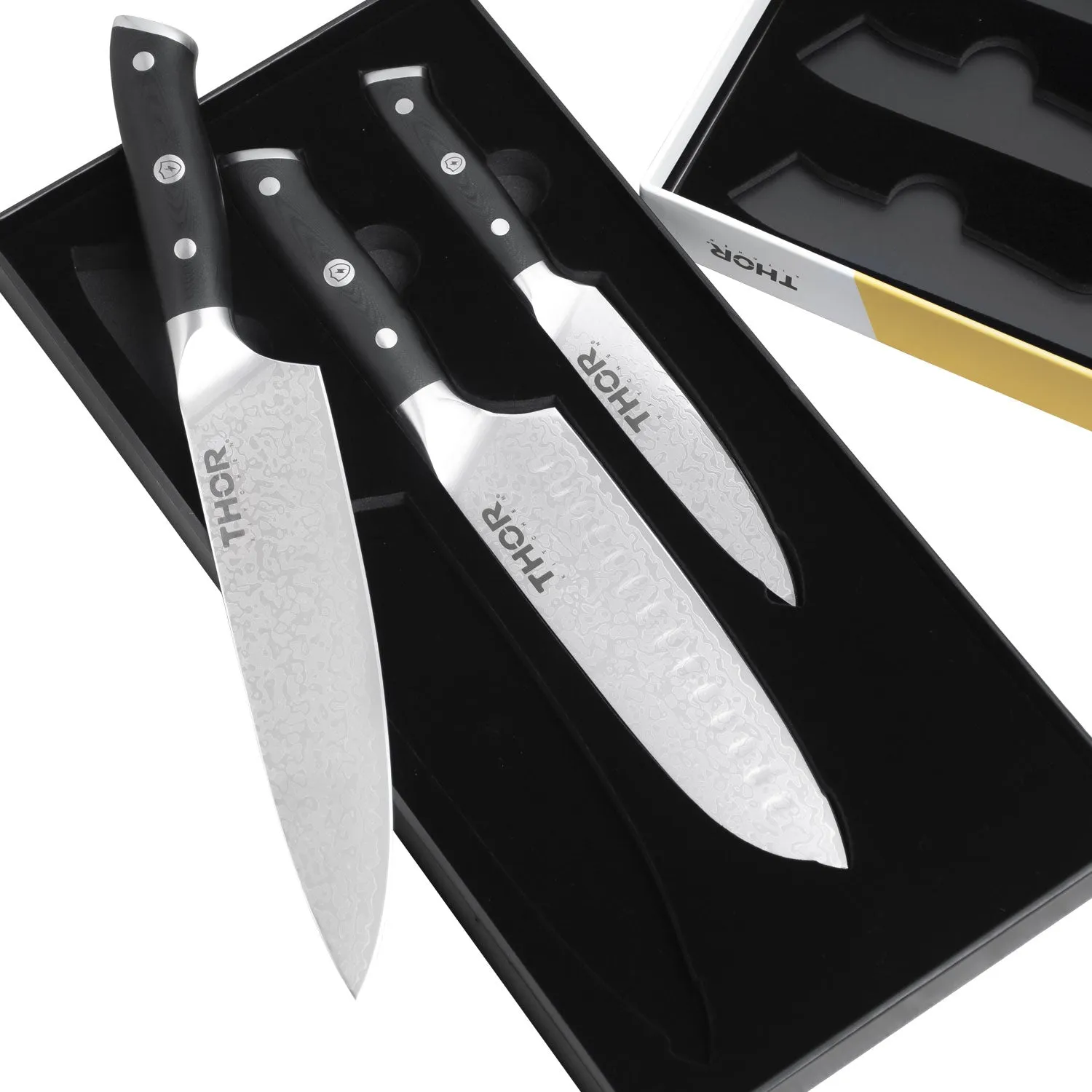 Thor set 3 couteaux Damas AUS-10 chef santoku utilitaire