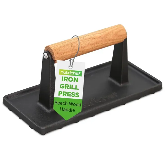 Nutrichef presse grill fonte manche hêtre viande