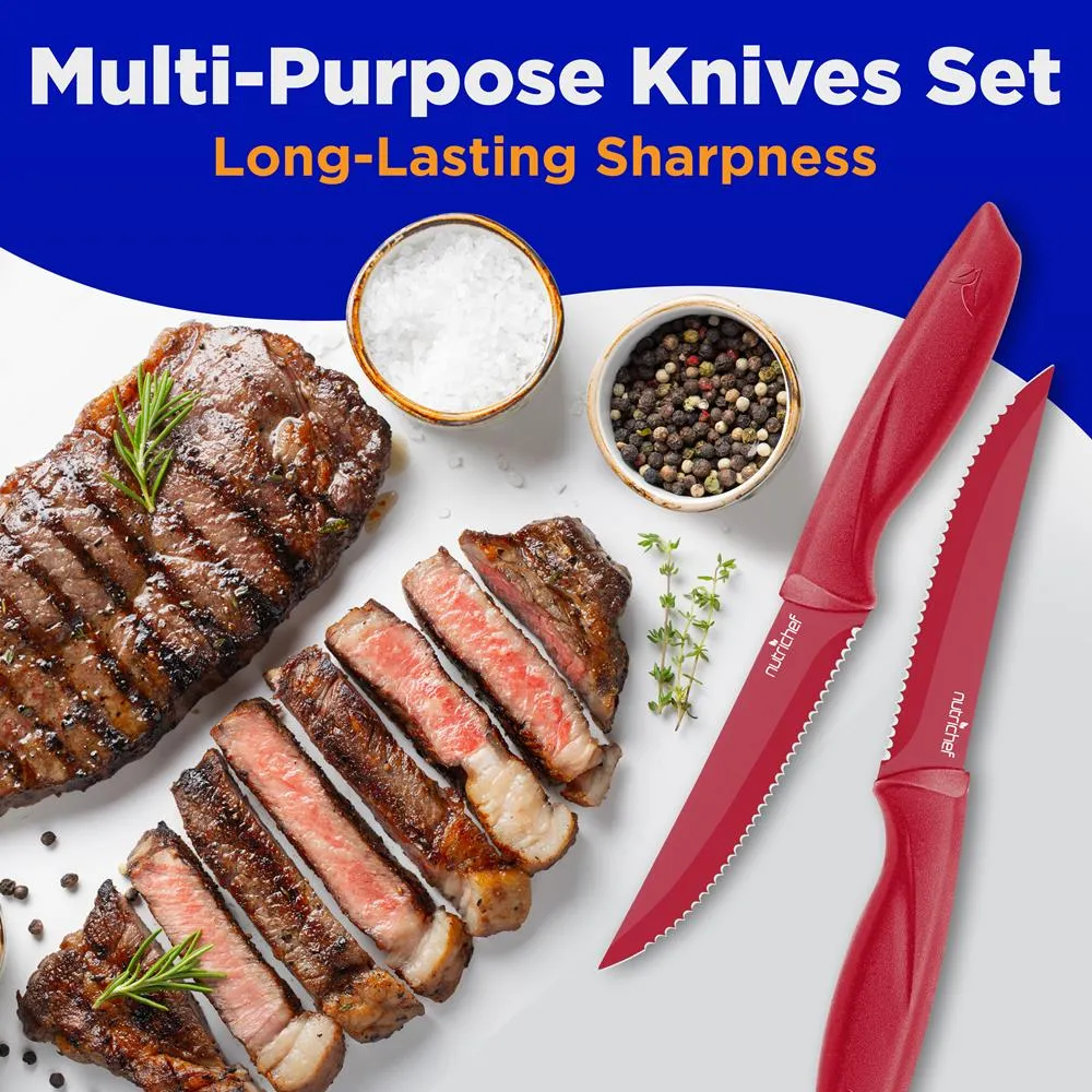 Nutrichef NCSK8RED set 8 couteaux à steak inox manches rouges