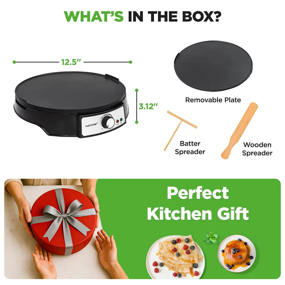 Nutrichef Crêpière Électrique 30 cm Plaque Alu 1000 W Réversible