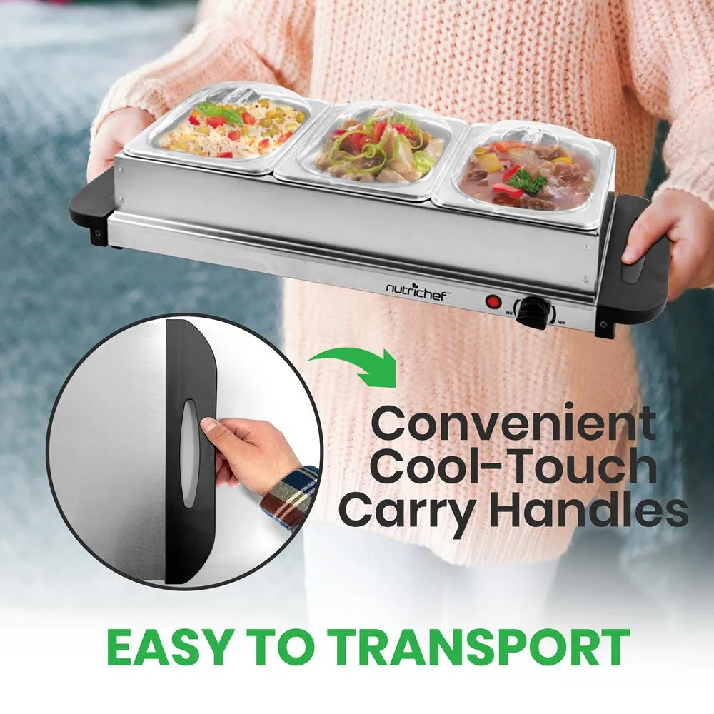 Nutrichef PKBFWM33 plateau chauffe-plat 3 bacs inox