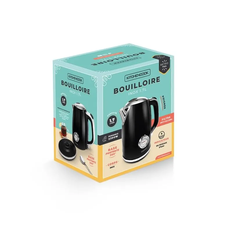 Kitchencook Retro Tea bouilloire noire 1,7 L thermomètre