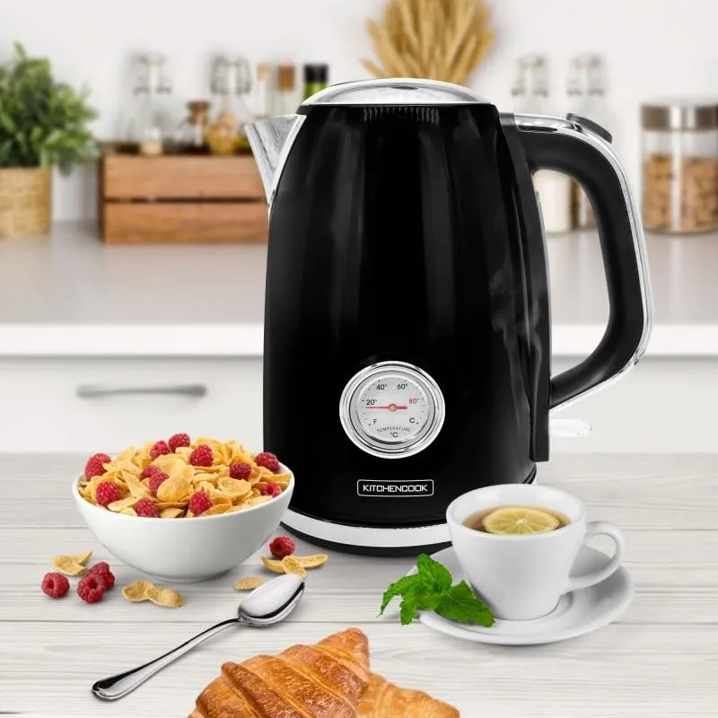 Kitchencook Retro Tea bouilloire noire 1,7 L thermomètre