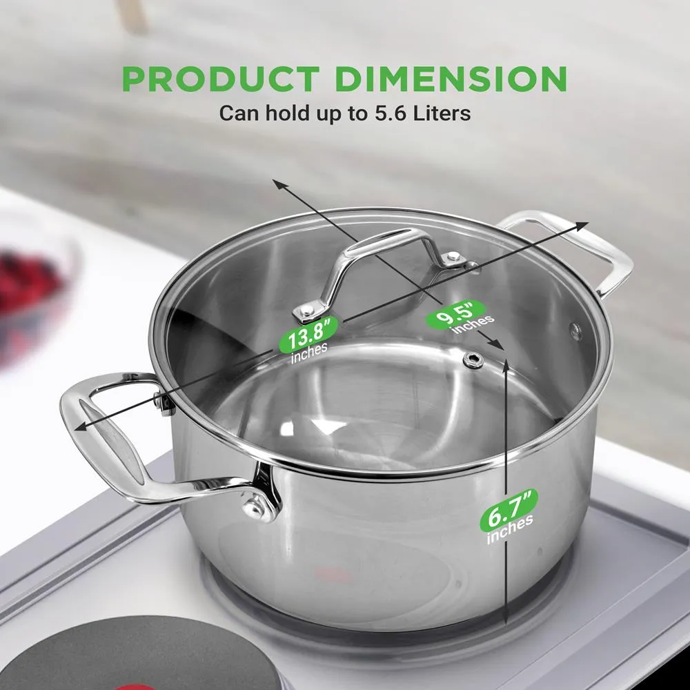 Nutrichef faitout inox 5,7 L couvercle verre induction