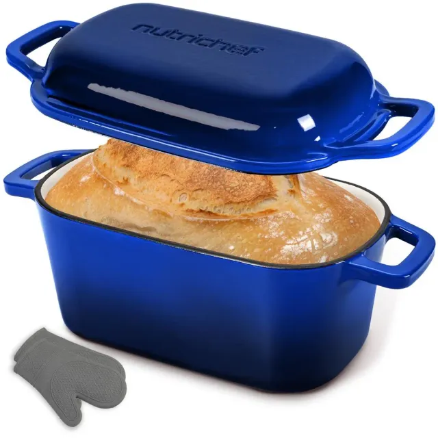 Nutrichef cocotte fonte émaillée 3,4 L bleue + gants