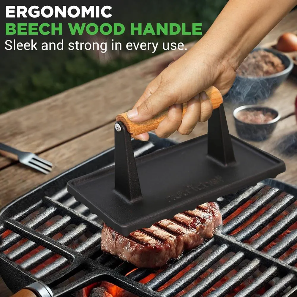 Nutrichef presse grill fonte manche hêtre viande