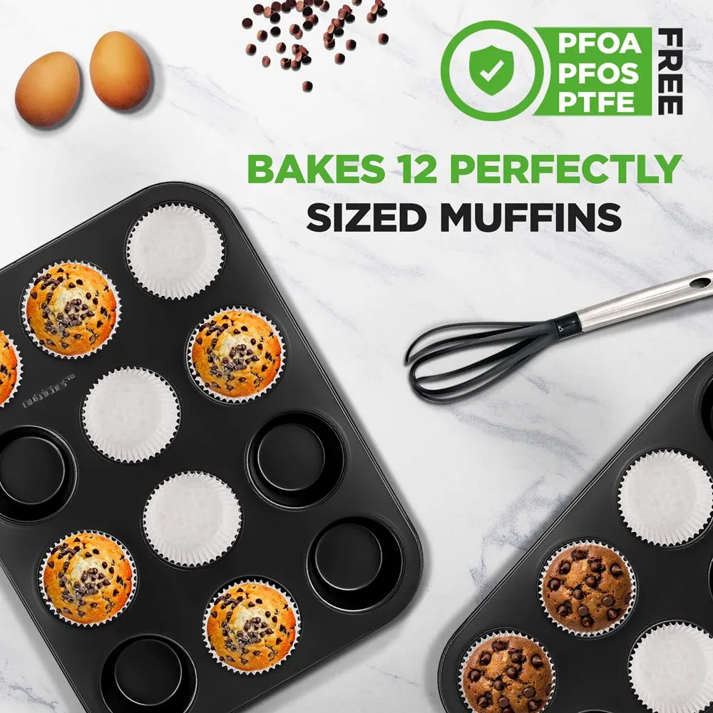 Nutrichef moules à muffins 12 empreintes lot de 2 + 100 caissettes