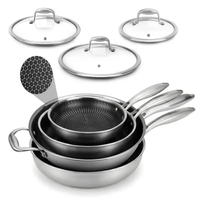 Nutrichef Batterie Cuisine Inox 7 Pièces Poêles Wok Couvercles