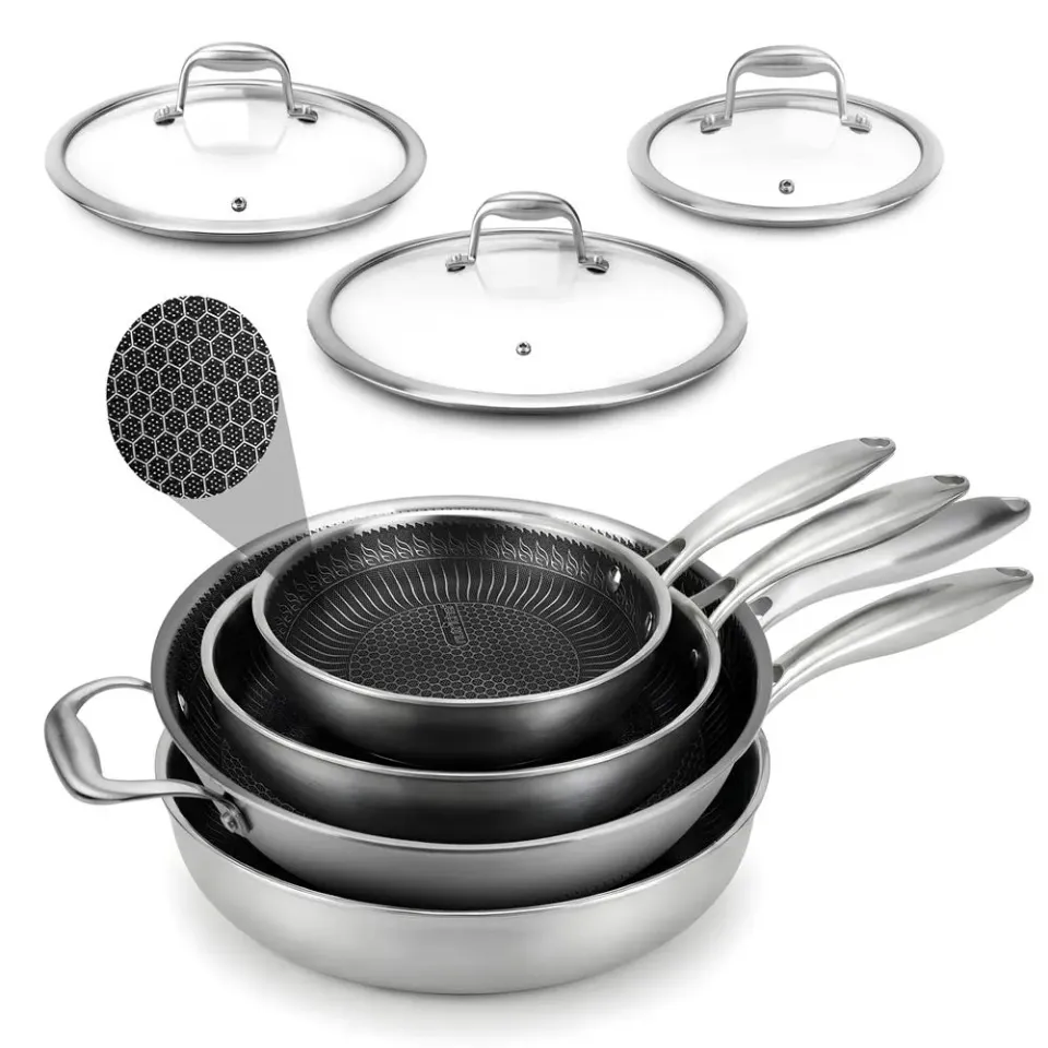Nutrichef Batterie Cuisine Inox 7 Pièces Poêles Wok Couvercles