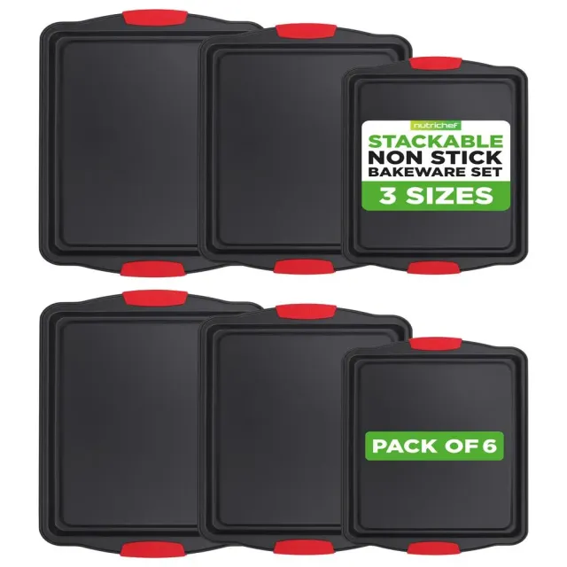 Nutrichef lot 3 plaques cuisson antiadhésives poignées rouges