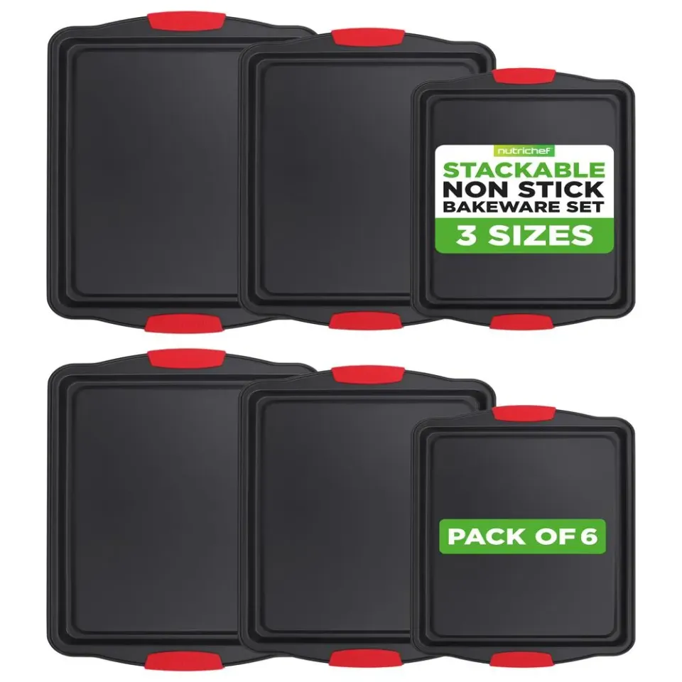 Nutrichef lot 3 plaques cuisson antiadhésives poignées rouges