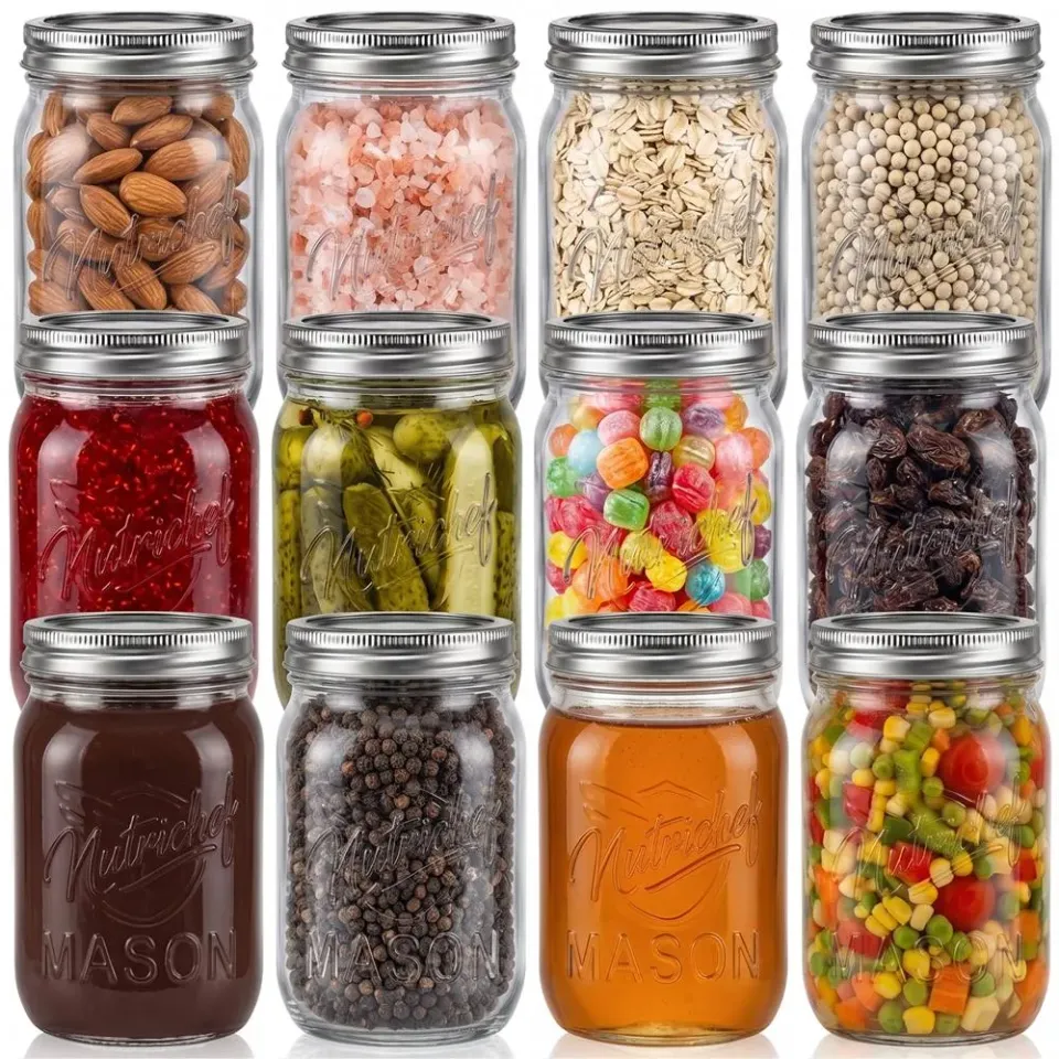 Nutrichef bocaux en verre 12 x 473 ml hermétiques lot 12