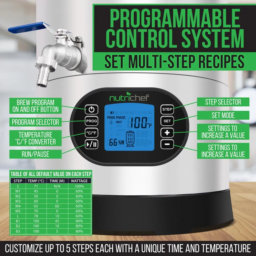 Nutrichef cuve de brassage bière 34 L inox programmable