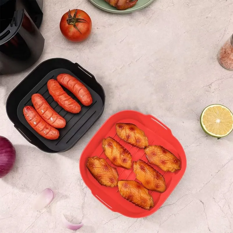 KITCHENCOOK Silipot Square panier silicone air fryer lot 2 rouge