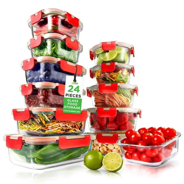 Nutrichef Boites en Verre 24 Pieces Hermetiques Borosilicate Rouge
