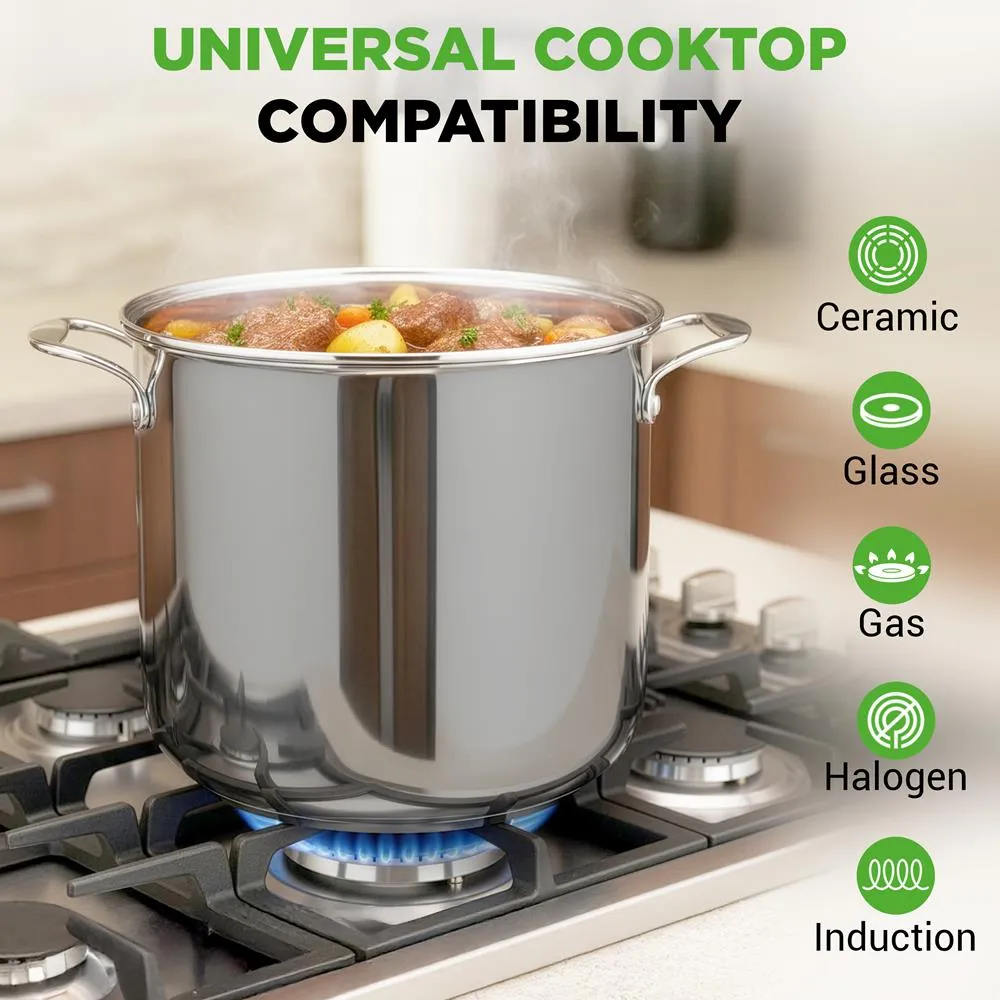 Nutrichef Faitout inox 19 Qt avec couvercle verre induction