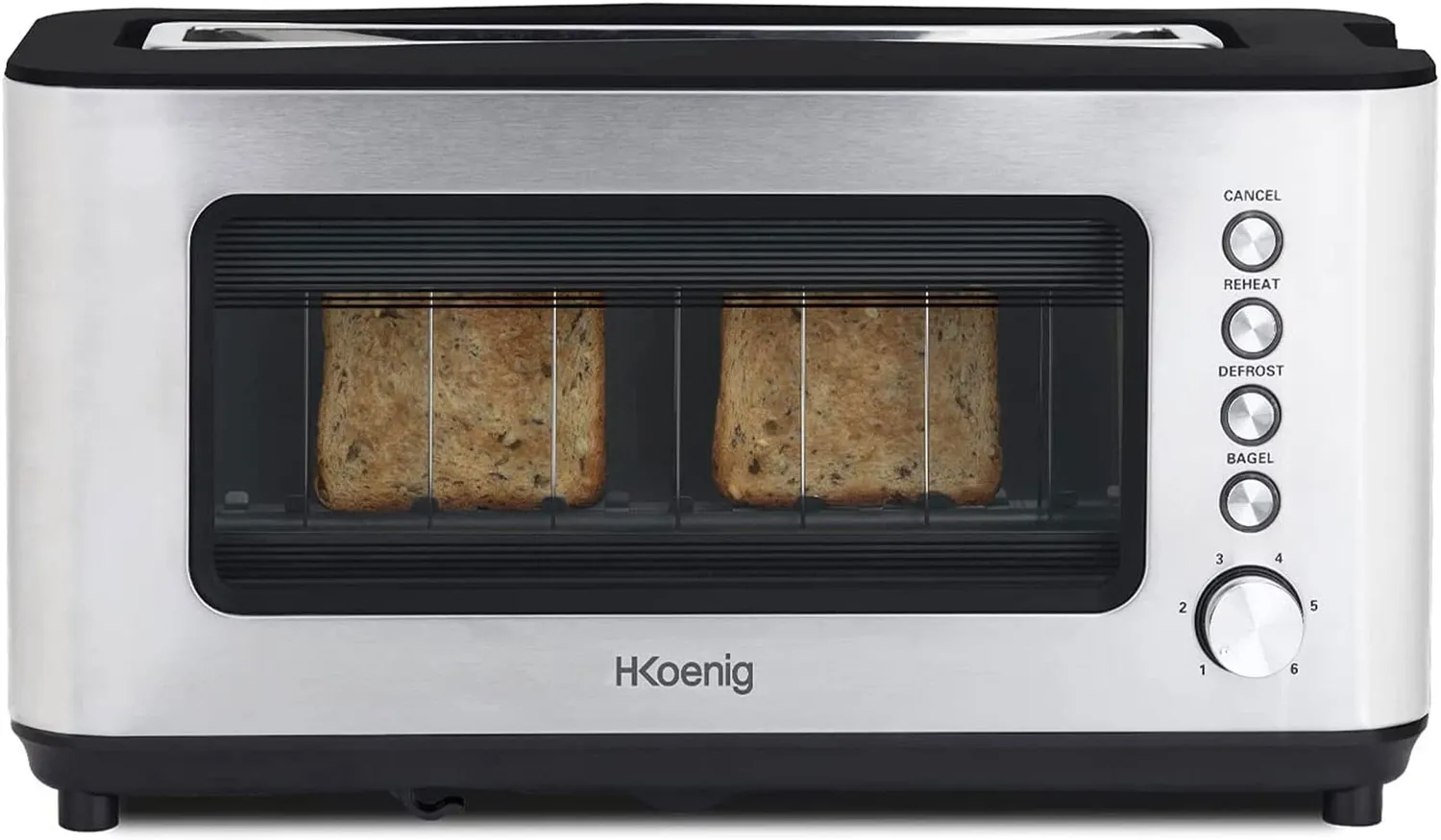 H.Koenig VIEW7 grille-pain vitré 2 tranches inox 1200W