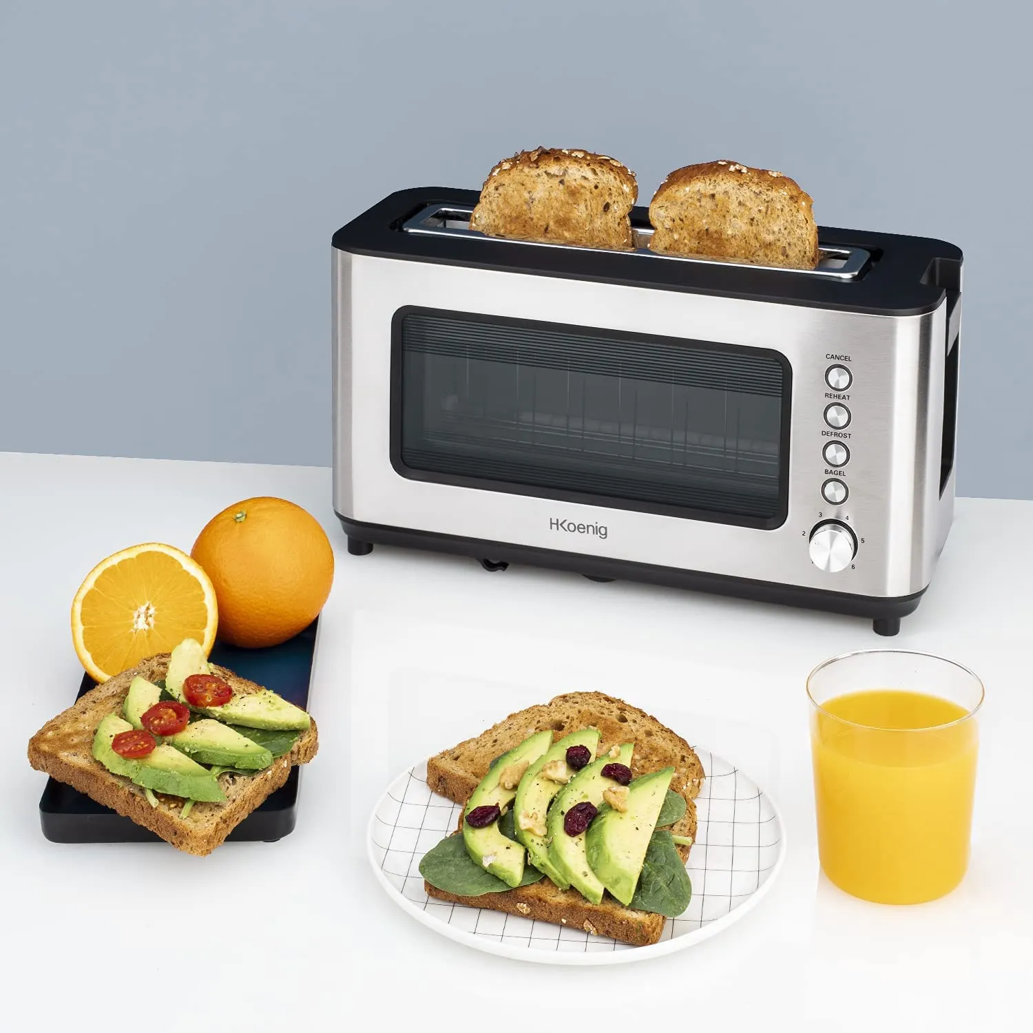 H.Koenig VIEW7 grille-pain vitré 2 tranches inox 1200W