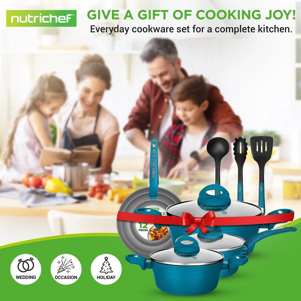Nutrichef 12-Piece Nonstick batterie cuisine verte 12 pcs