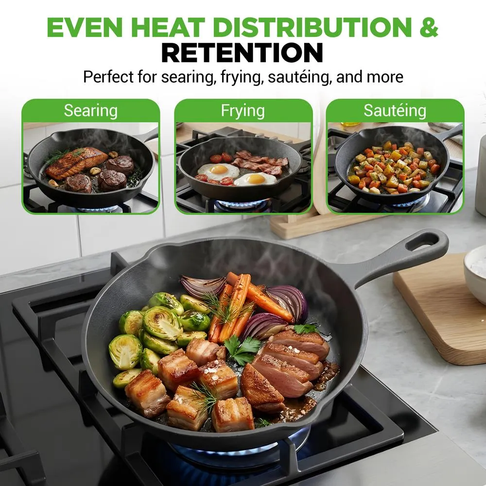 Nutrichef set 3 poêles fonte 15/20/25 cm pré-culottées