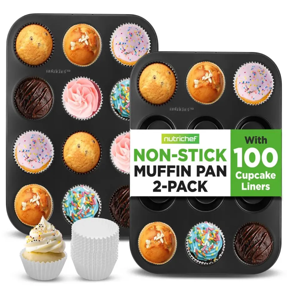 Nutrichef moules à muffins 12 empreintes lot de 2 + 100 caissettes