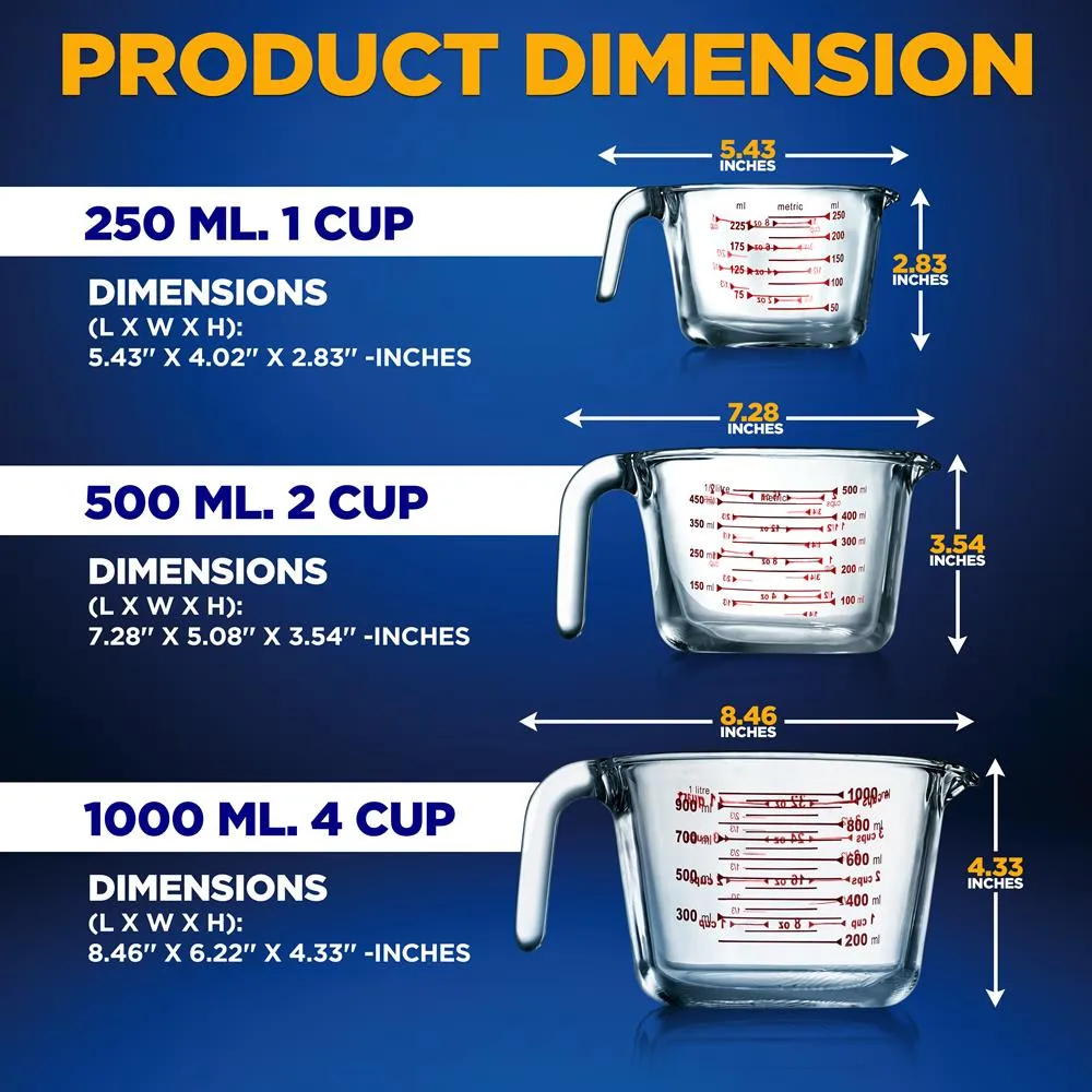 Nutrichef Set 3 Verres Doseurs Gradués 250-1000 ml