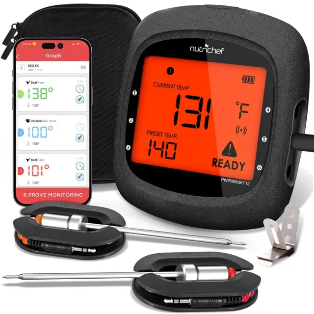 Nutrichef thermomètre barbecue bluetooth 2 sondes LCD inox