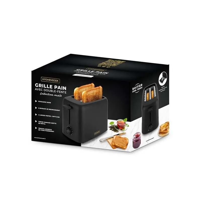Kitchencook Matt Toast grille-pain 2 fentes noir mat 650 W