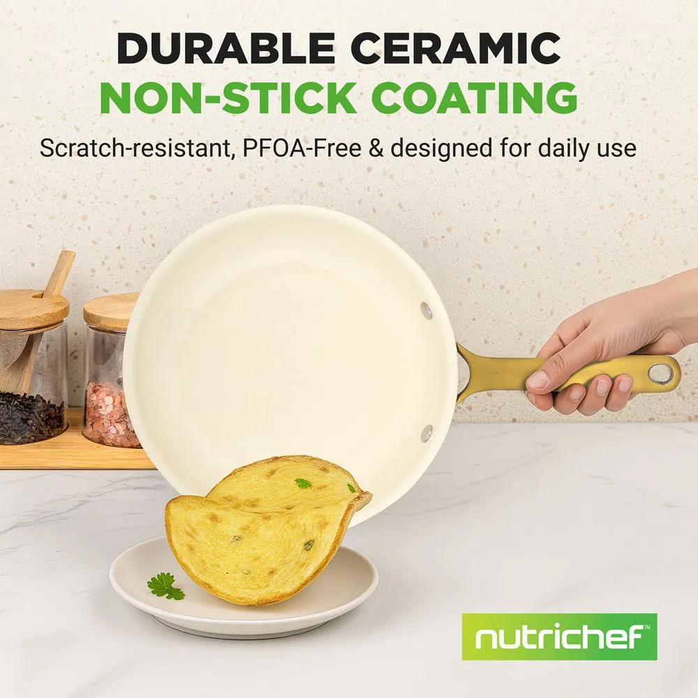 Nutrichef NCHG10 Poêle 25 cm Céramique Antiadhésive Doré