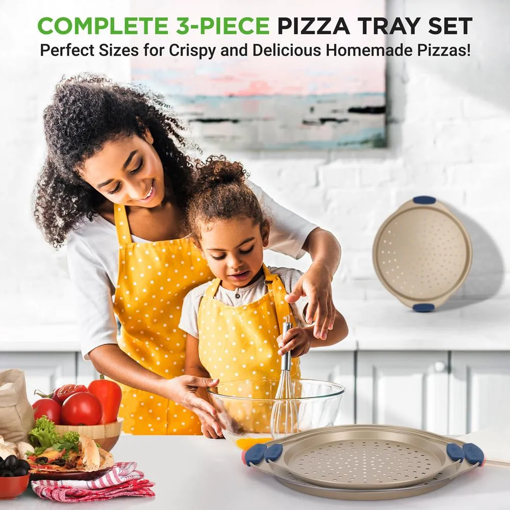 Nutrichef lot 3 plats pizza perforés antiadhésifs dorés